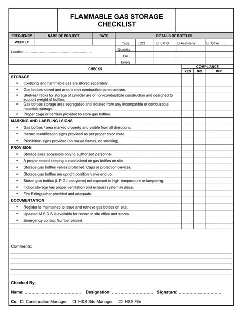 Flammable Gas Construction Checklist Construction Documents And Templates