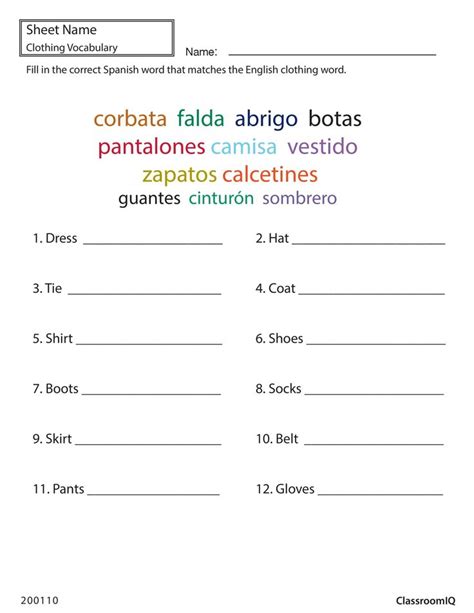 Beginner Spanish To English Worksheets