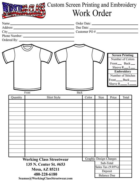 Embroidery Order Form Template Order Form Template Shirt Order Blank T Shirts