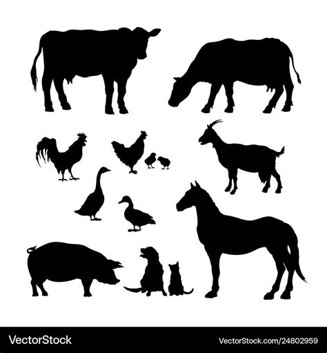 Black Silhouettes Farm Animals Icons Set Vector Image