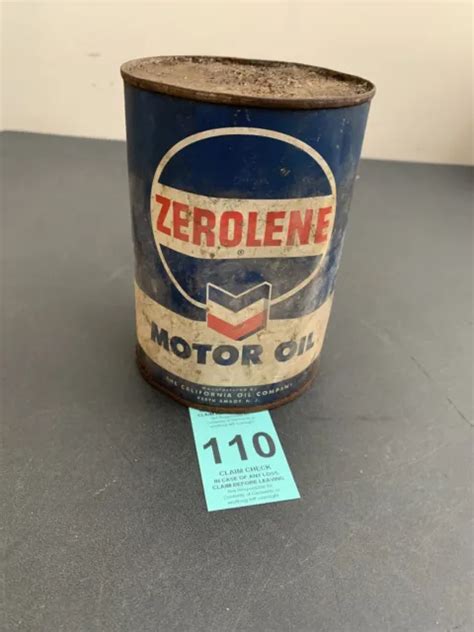 Vintage Full Zerolene Motor Oil Can Metal Quart Gas Station Advertising