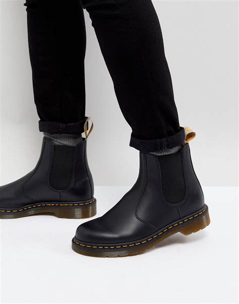 boots by dr martens faux leather upper elasticated inserts round toe pull tab stacked sole