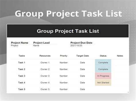 Excel Of Group Project Task Listxlsx Wps Free Templates