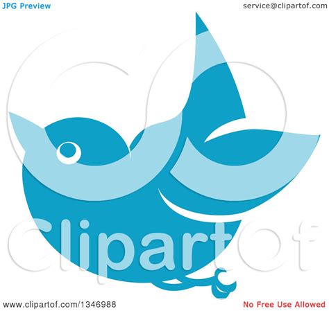 Clipart Of A Retro Styled Blue Bird Flying 2 Royalty Free Vector