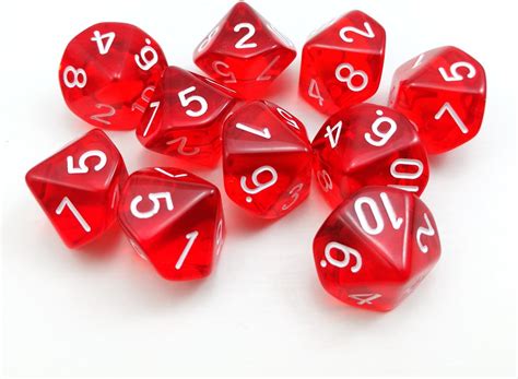 Bescon Polyhedral 10 Sides Dice With Number 1 10 Red Transparent 10