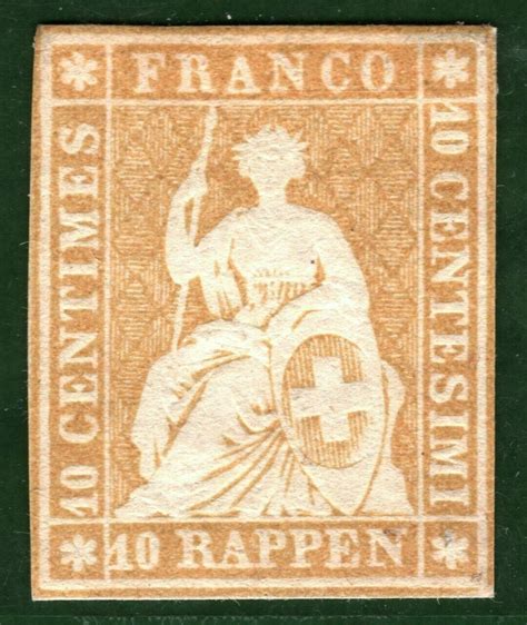 Switzerland Helvetia Stamp 10r Colour Trial C1854 Unused Mng Rare