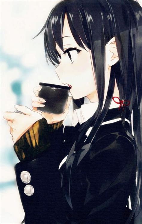 Girl Drinking Tea Menina Anime Anime Desenho