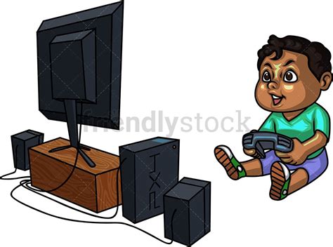 Black Boy Playing Video Games Cartoon Clipart Vector