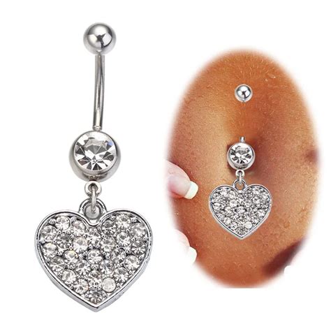 White Clear Crystal Heart Piercing Navel Women Party Button Belly Navel Dangle Navel Ring 14g