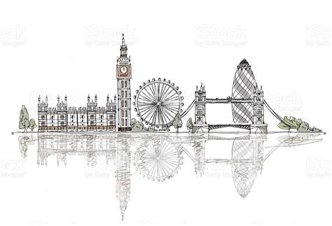 London Big Ben Tower Bridge Sketch Collection Of Fafmous Buildings