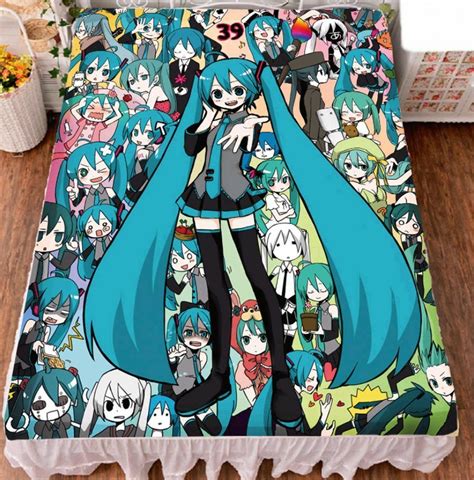 anime character bedding set with blue hair and black eyes all in the same color