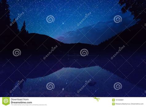 Mountain Lake At Night Stock Image Image Of Astronomy