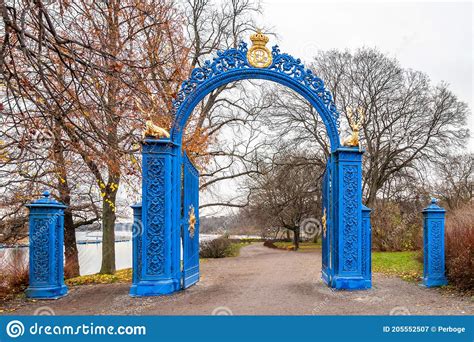 Beautiful Vintage Blue Steel Iron Gate Entrance To The Public Park