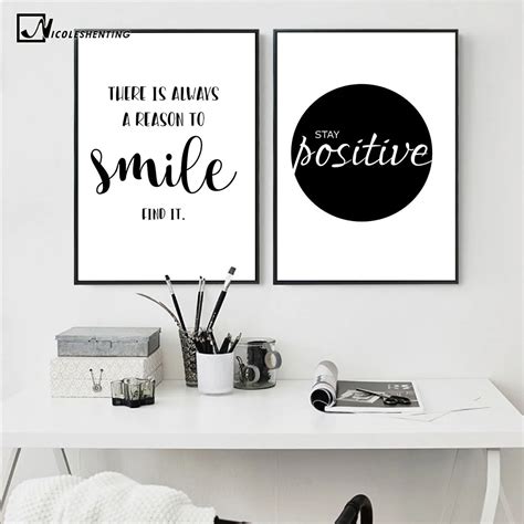 nicoleshenting smile simple quote motivational poster prints black white wall art canvas