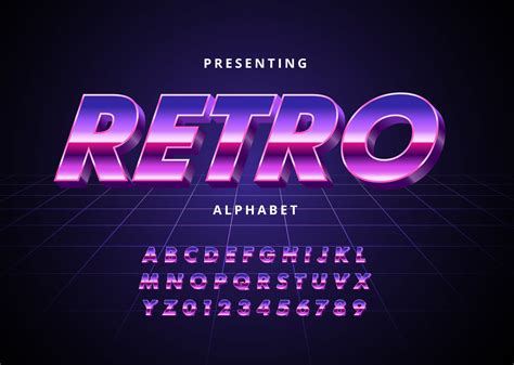 Retro Futuristic 80s Font Style Vector Alphabet With Chrome Effect