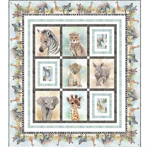 Baby Safari Animals Quilt Kit 1 Fabric Collection By Clint Egar For Pandb