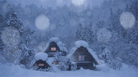 Cabins In Winter Snowstorm 4k Ultra Hd Wallpaper Background Image