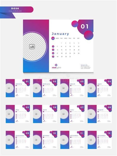 Desk Calendar Layout Complete Set Of 12 Months Planner With Abs Stock
