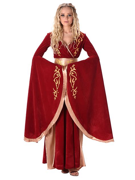 Kostume Middelalder Dronning Rød Og Guld Til Kvinder Køb Kostumer Til Voksne På Vegaoodk