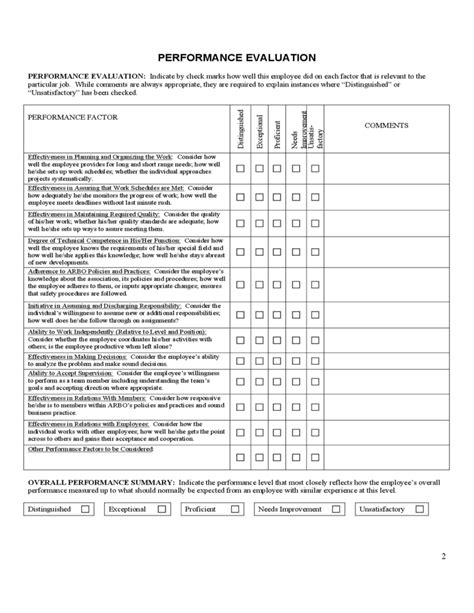 Free Employee Evaluation Forms Printable