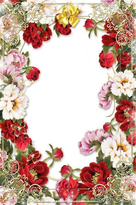 Transparent Gold PNG Frame with Flowers | Gallery Yopriceville - High
