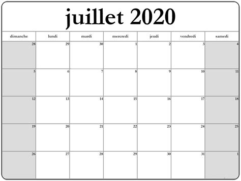 Juillet 2020 Calendrier Fr2 Free Printable Calendar The Imprimer