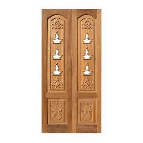 Teak Wood Brown Pooja Room Double Door For Home Size 7 8 Feet