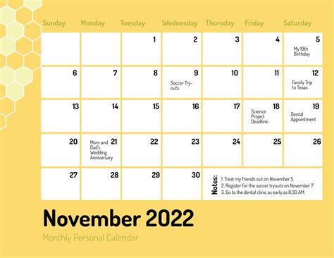 Printable November 2022 Monthly Calendar Template In Illustrator Word