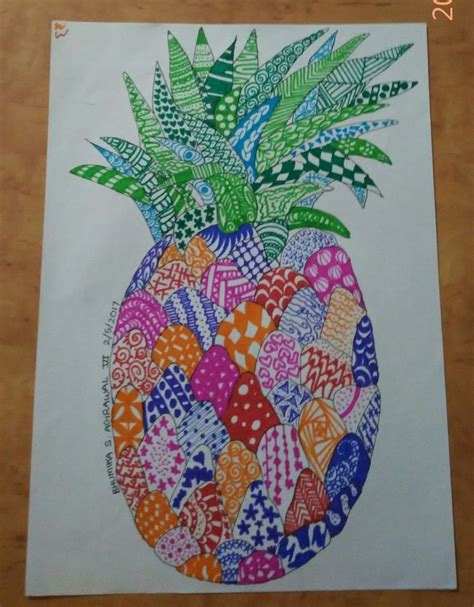 Zentangle Pineapple Drawing By Bhumika Agrawal Pineapple Drawing