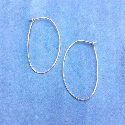 Oval Hoops Sterling Silver In Long Oval Hoop Hammered Etsy