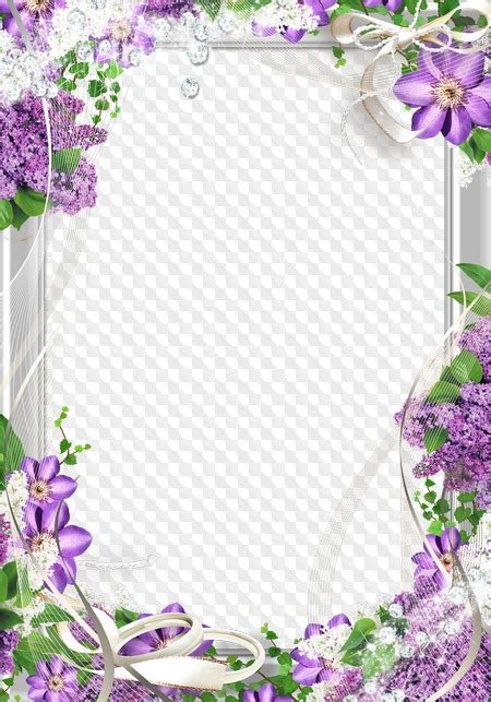 Flower Wedding Frame In Lilac Tones With Bows And Rhinestones