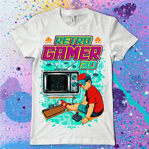 Retro Gamer 3d T Shirts Black And Navy Screen Printing Digital