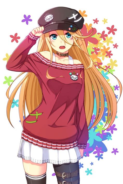 Anime Girl With Orangeblonde Hair Blue Eyes Red Sleeved