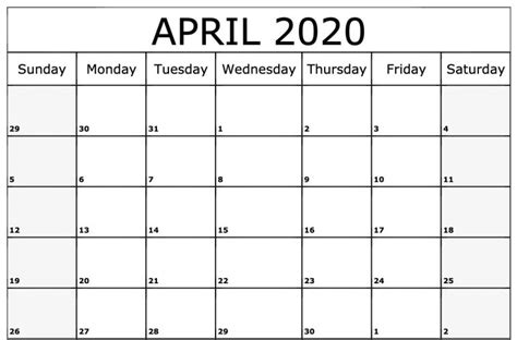 April 2020 Printable Calendar Free Templates Calendar Letters