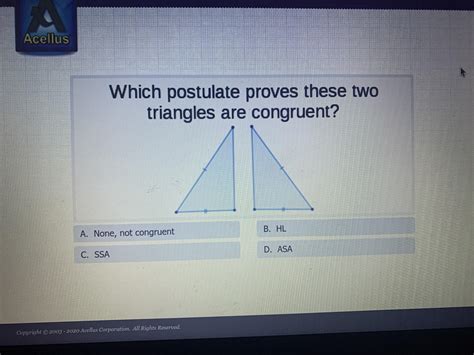 To show that two triangles are congruent, it is not necessary to show that all six pairs of corresponding parts are equal. which postulate proves these two triangles are congruent ...