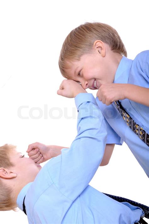 Two Schoolboys Fighting Isolated Over White Stock Image Colourbox