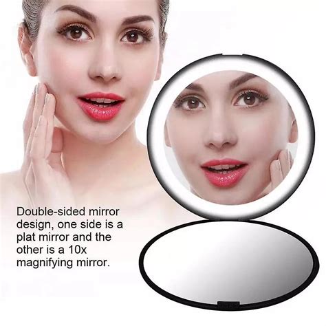 Mini Portable Lights Led Makeup Mirror 10x Magnify Hand Hold Foldable 12 Leds Pocket Makeup