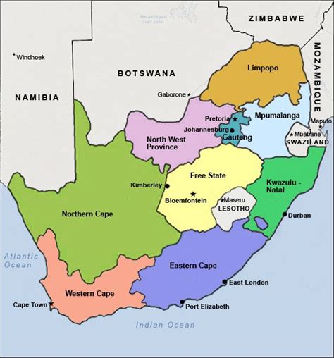 Map Of South Africa Provinces Key Cities Marked Out