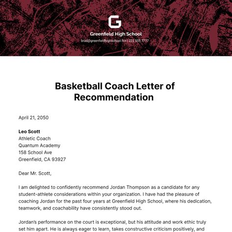 Free Coach Letter Templates And Examples Edit Online And Download