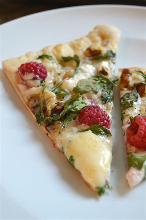 Raspberry Brie And Goat Cheese Pizza With Arugula Walnuts And