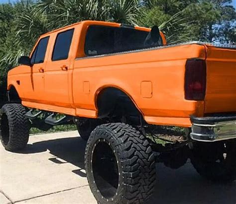 Wow Lifted Orange Ford Truck Ford Trucks Trucks Lifted Trucks