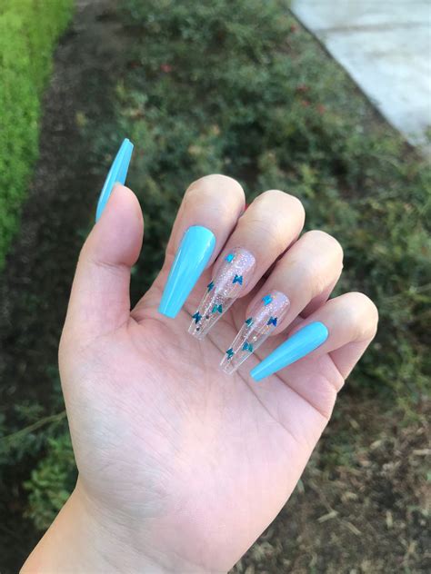 Blue Butterfly Nails Blue Butterfly Press On Nails Coffin Etsy