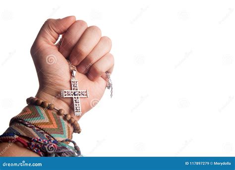 Hand Holding Christian Cross Stock Image Image Of Sign White 117897279