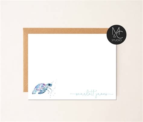 Sea Turtle Personalized Stationery Girls Thank You Cards Flat