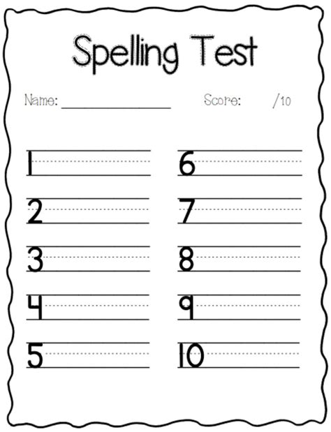 Spelling Test Template Worksheet