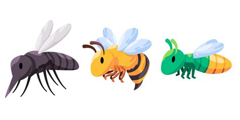 Mosquito Bee And Firefly Drawing Illustration Set Of Insects Cartoon