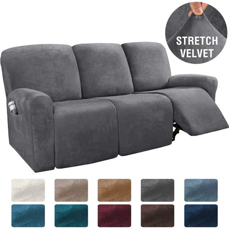 Hversailtex 8 Pieces Recliner Cover 3 Cushion Sofa Velvet Stretch