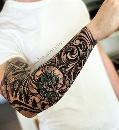 Spiral Clock And Filigree Half Sleeve Tattoos Decorhome