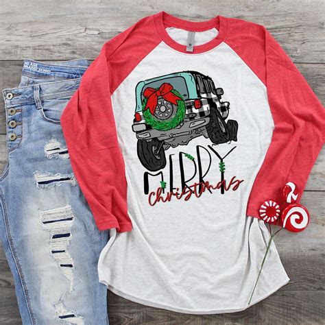 Jeep Merry Christmas Raglan Christmas Shirt Jeeps Holiday Merry Christmas Christmas Raglan