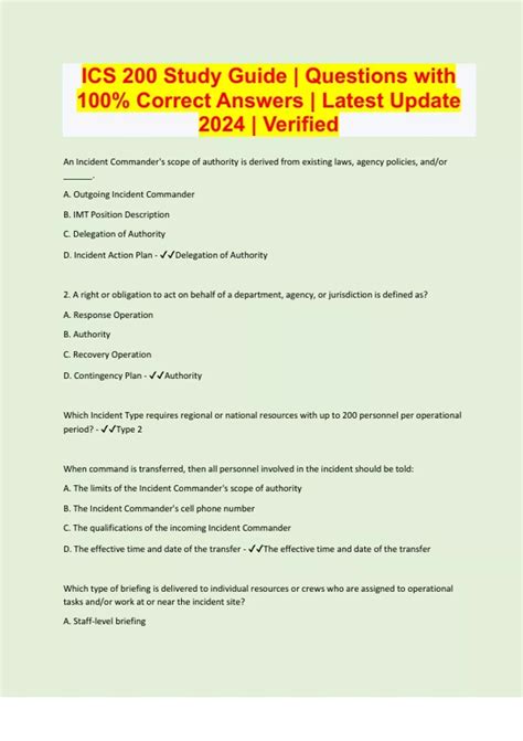 ICS 200 Study Guide | Questions with 100% Correct Answers | Latest